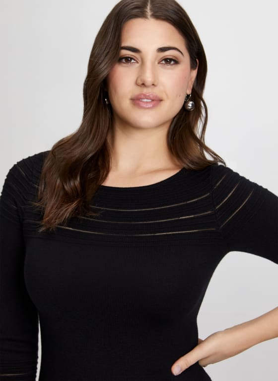 Metallic Stripe Motif Sweater Dress