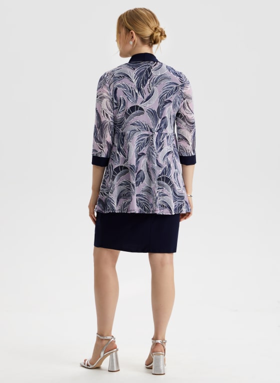 Feather Print Jacket, Dress & Necklace Set