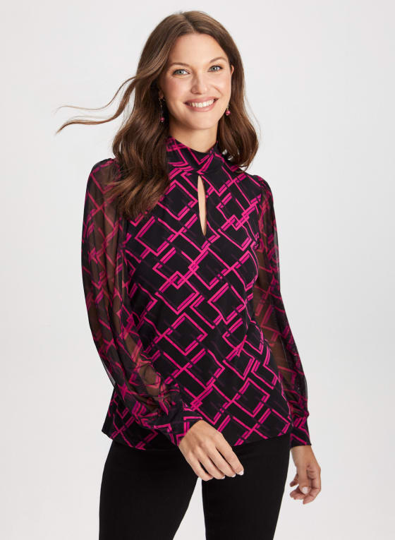 Keyhole Geometric Print Top