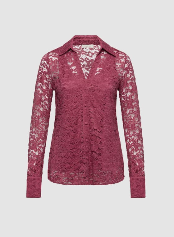 Lace Button-Down Blouse