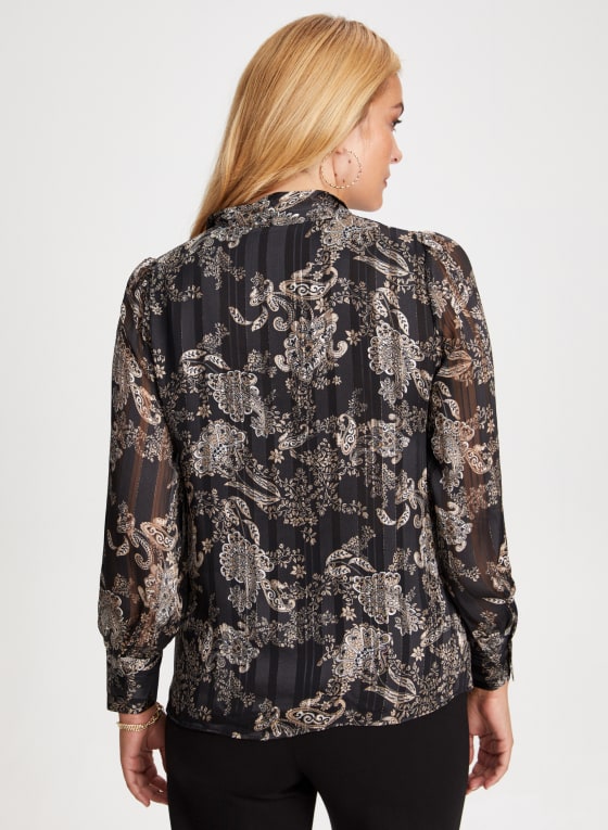 Metallic Tie Neck Blouse