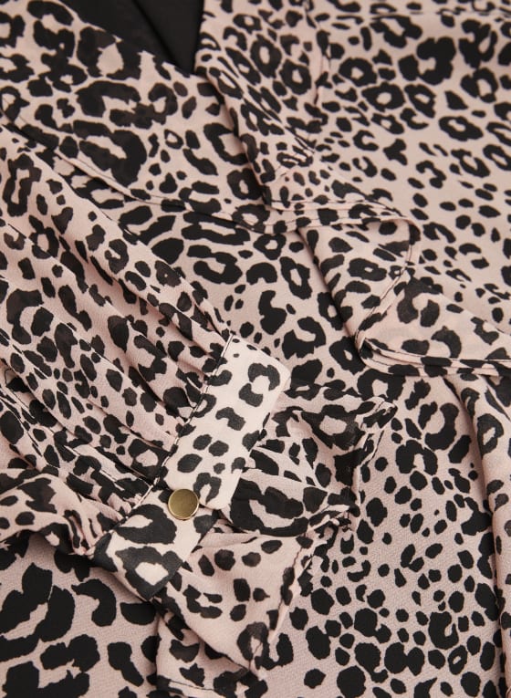 Leopard Print Ruffle Front Blouse