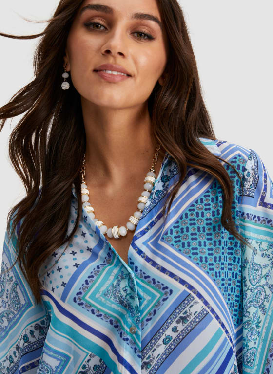 Paisley Print Button-Down Blouse