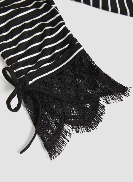 Lace Trim Stripe Motif Top