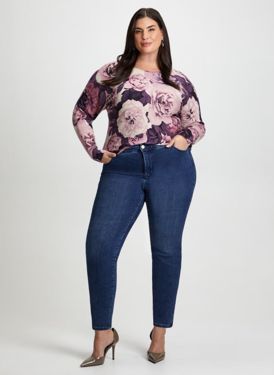 Dolman Sleeve Floral Print Sweater