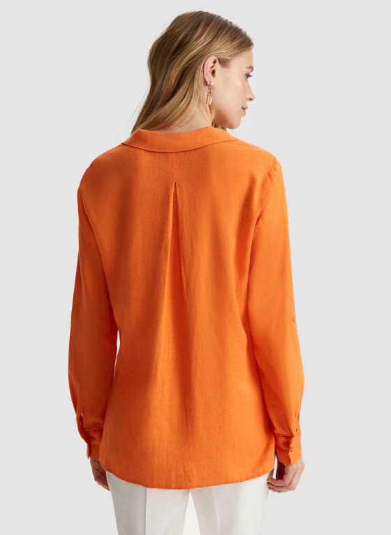 Roll-Up Sleeve Linen-Blend Blouse