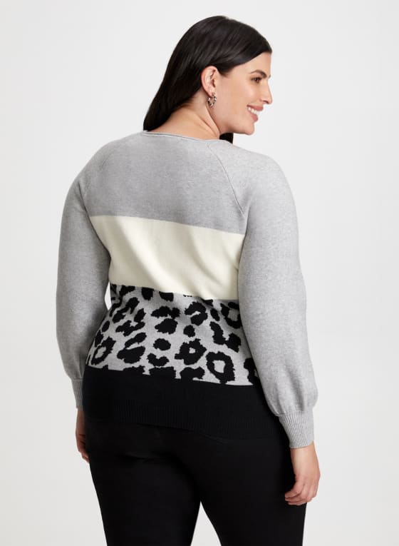 Colour Block Animal Print Sweater