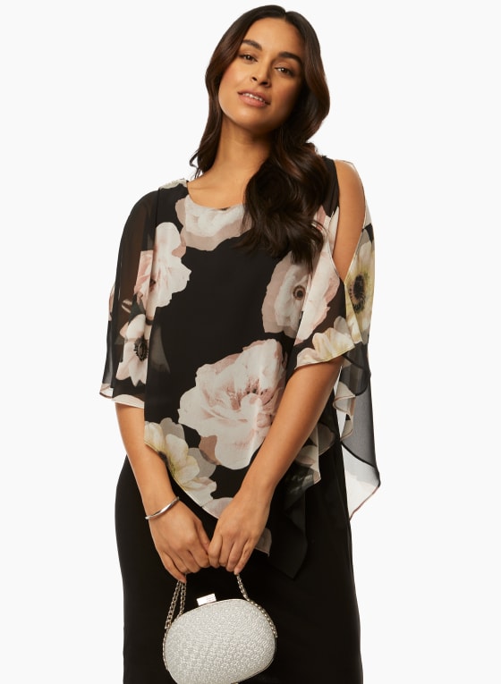 Floral Chiffon Poncho Dress