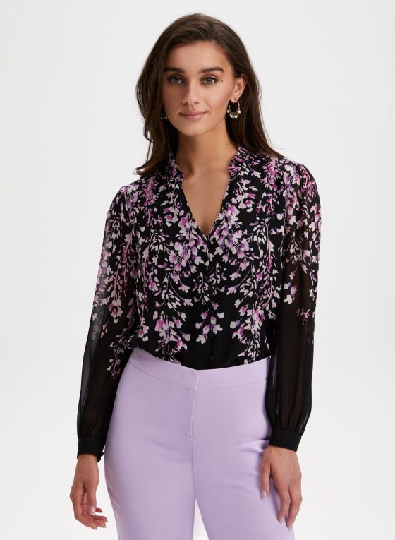 Floral Print Split Neck Blouse