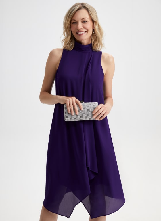 Sleeveless Mock Neck Chiffon Dress