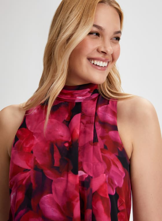 Mock Neck Floral Print Dress