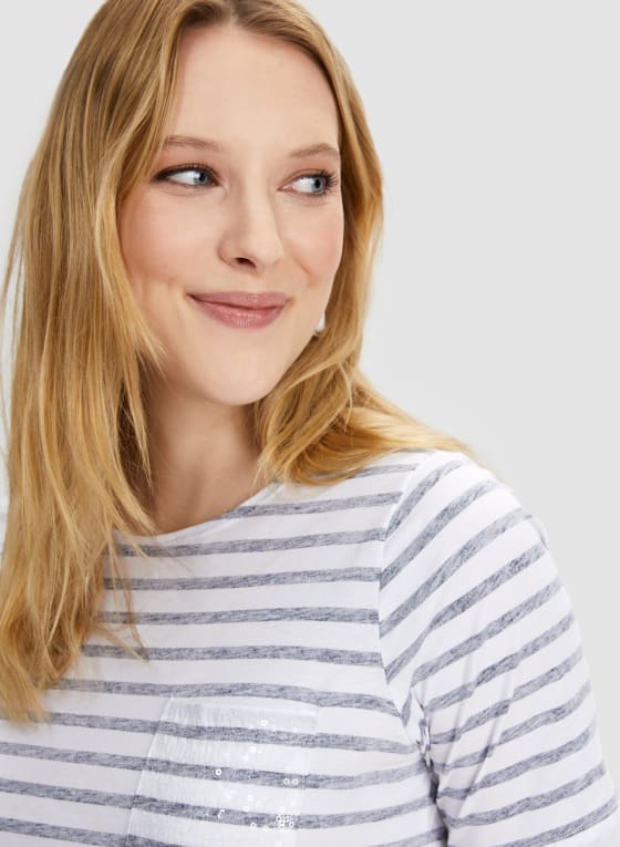 Striped Sequin Detail T-Shirt