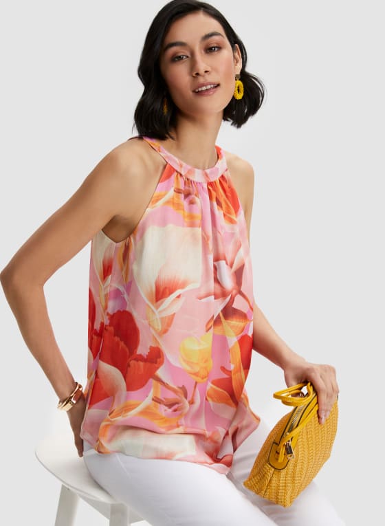 Floral Motif Halter Neck Top