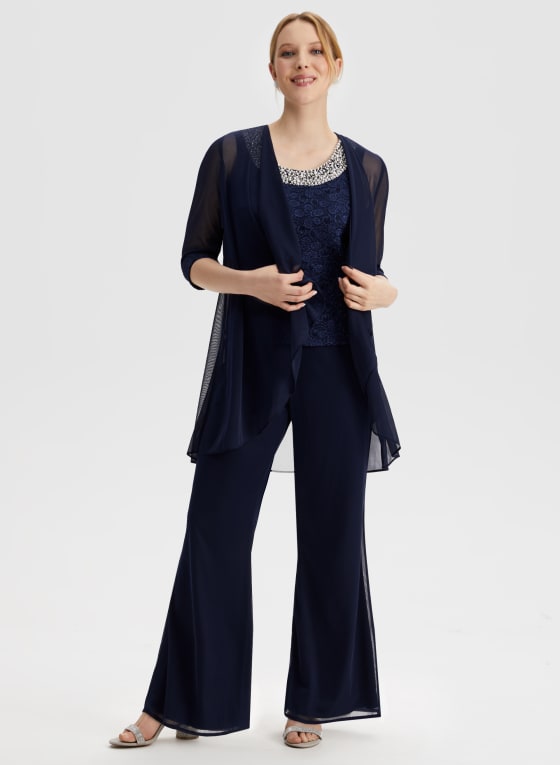 Jewel Neck Cami, Pants & Jacket Set