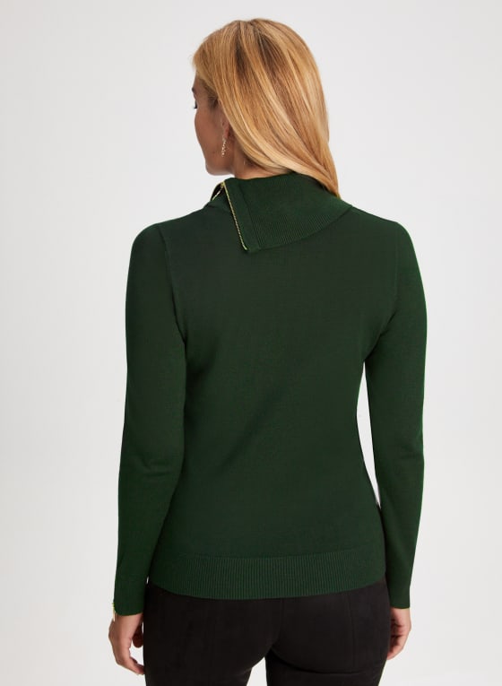 Zippered Split Neck Sweater