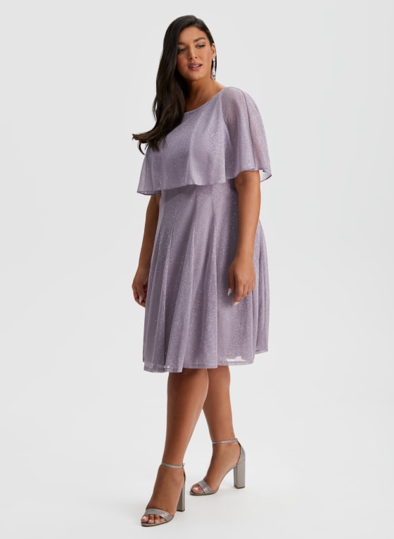 Glitter Mesh Capelet Dress