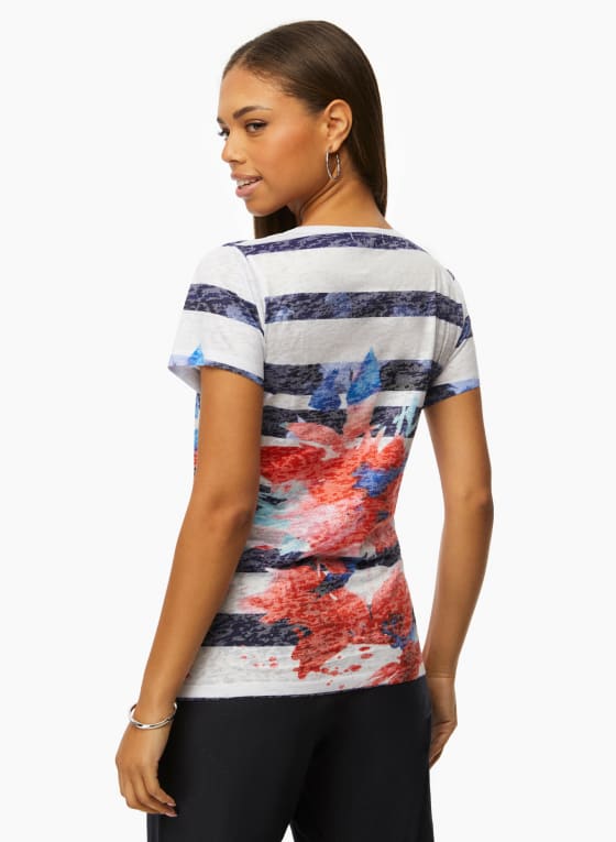 Stripe & Floral Print Tee