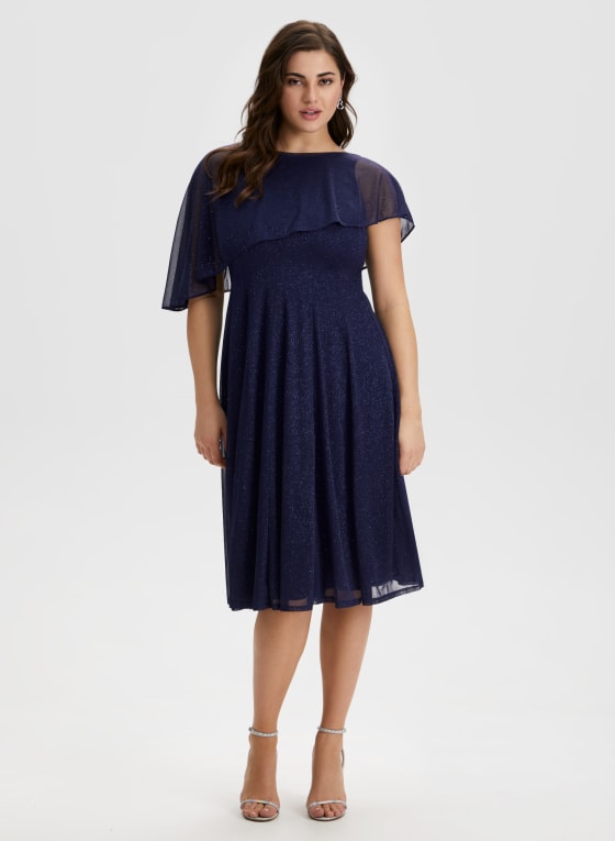 Mesh Detail Cape Dress