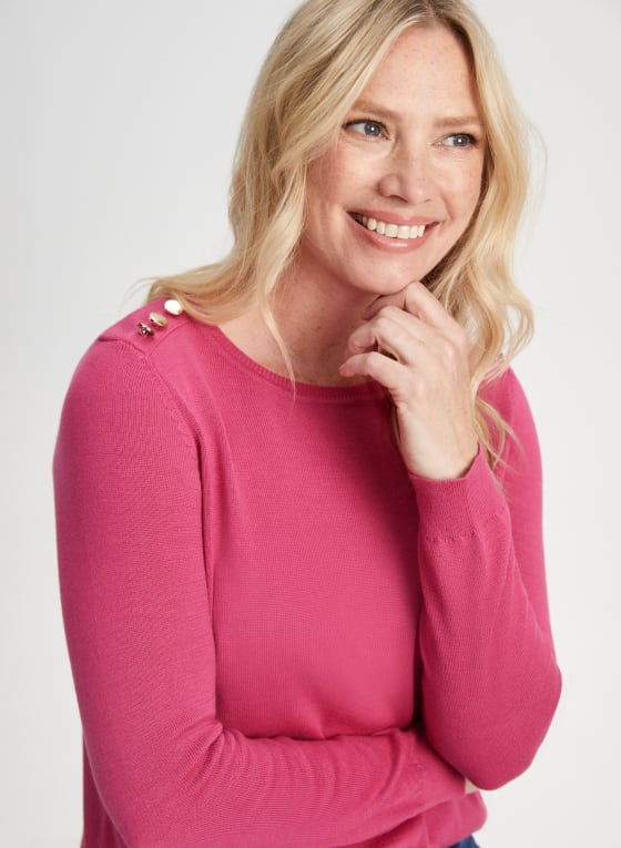 Button Detail Crew Neck Sweater