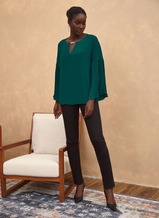 Pleat Detail Bell Sleeve Blouse