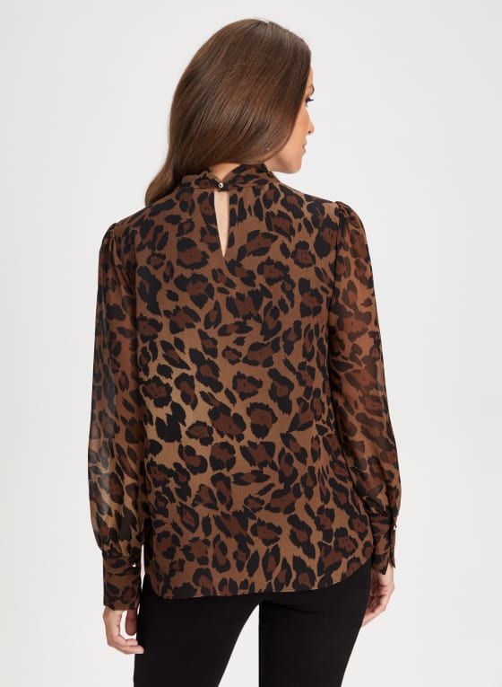 Twist Neck Animal Motif Blouse