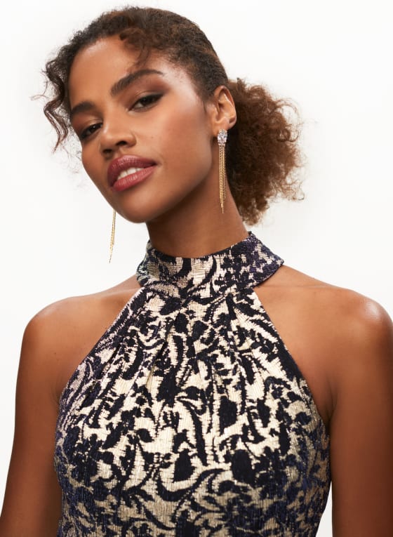 Metallic Floral Print Gown