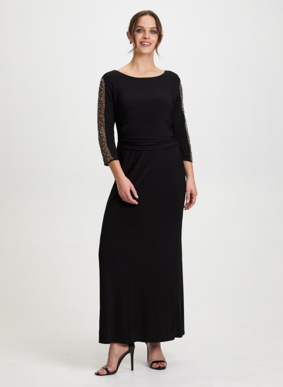 Beaded Mesh Sleeve Dress