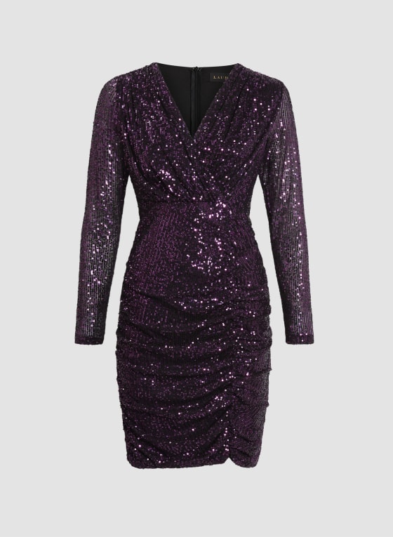 Ruched Sequin Sheath Dress
