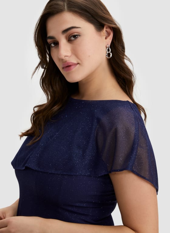 Mesh Detail Cape Dress