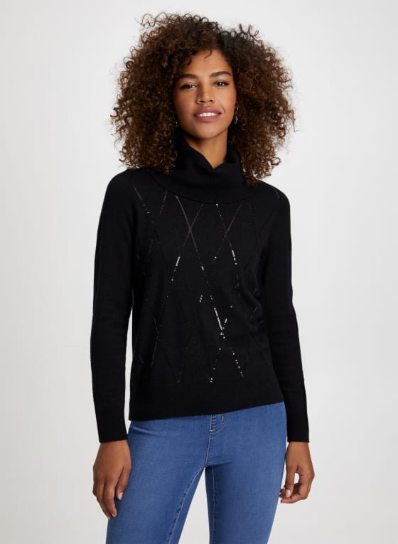 Argyle Motif Sequin Detail Sweater