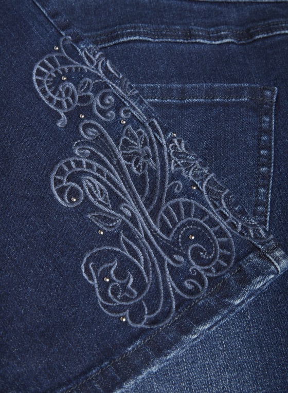 Pull-On Embroidered Hem Jeans