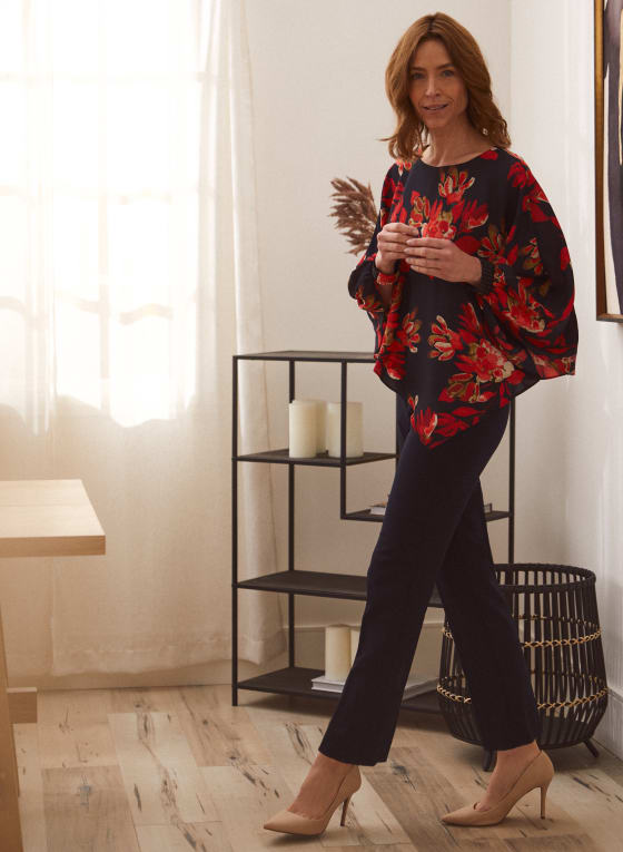 Floral Print Poncho Blouse