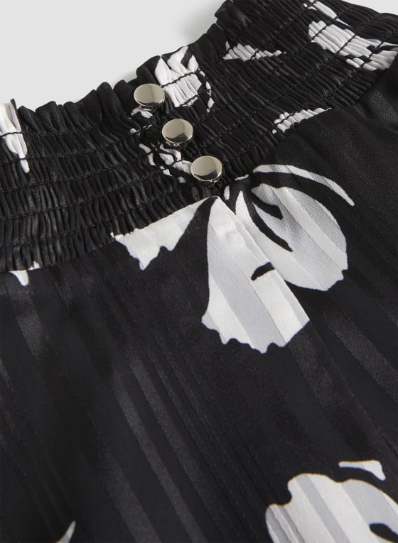 Smocked Neck Floral Print Top