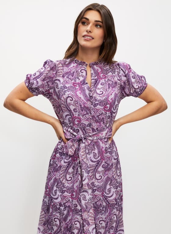 Puff Sleeve Paisley Print Dress