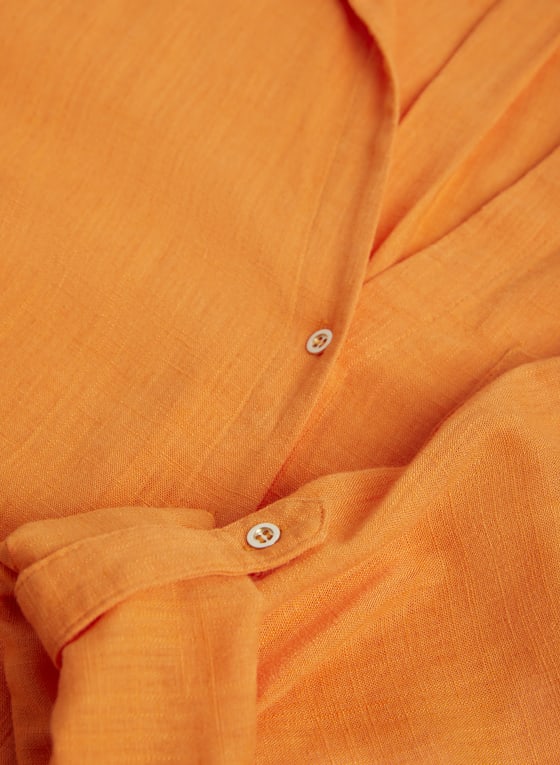 Roll-Up Sleeve Linen-Blend Blouse