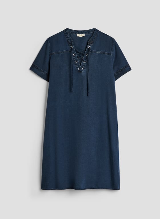 Lace-Up V-Neck Tencel Dress