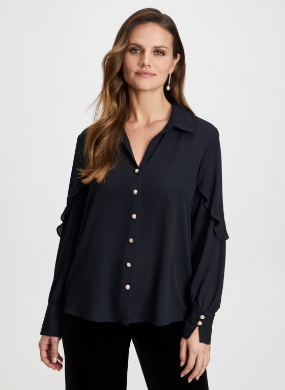 Ruffle Detail Button-Down Blouse