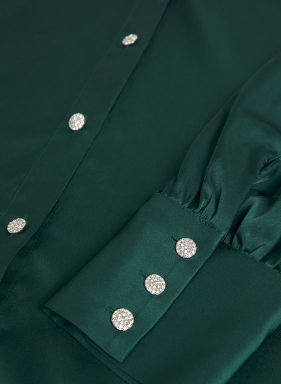 Rhinestone Button Front Blouse