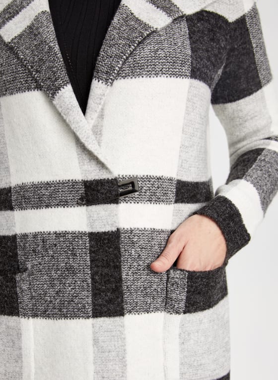 Plaid Shawl Collar Coatigan