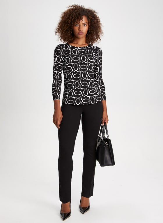 Boat Neck Pearl Print Top