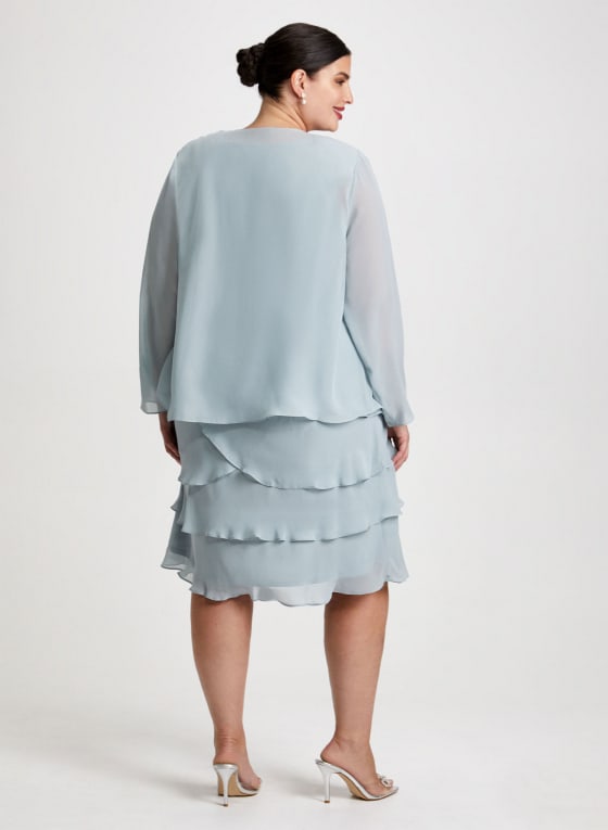 Beaded Trim Chiffon Dress & Jacket Set