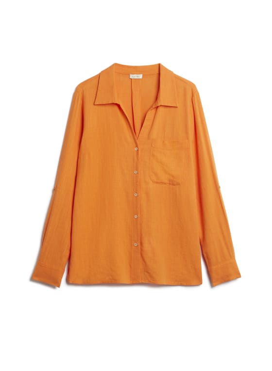 Roll-Up Sleeve Linen-Blend Blouse