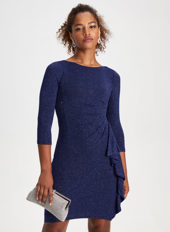 Flounce Detail Glitter Dress