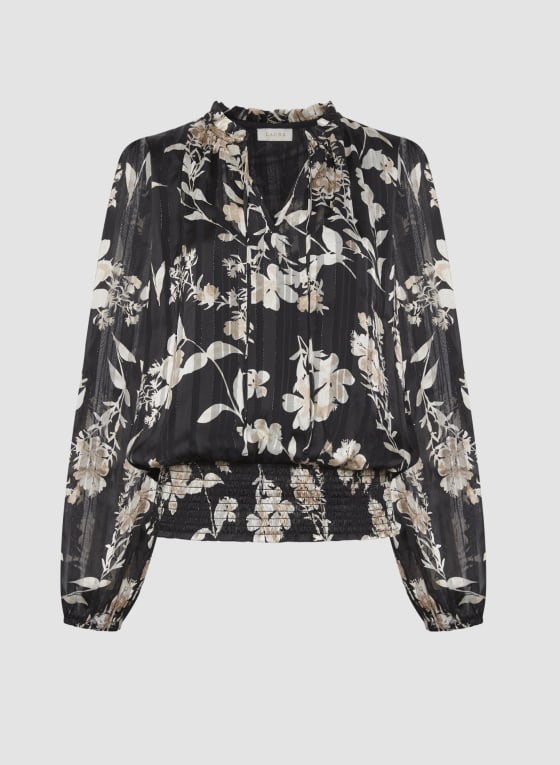 Smocked Floral Motif Blouse