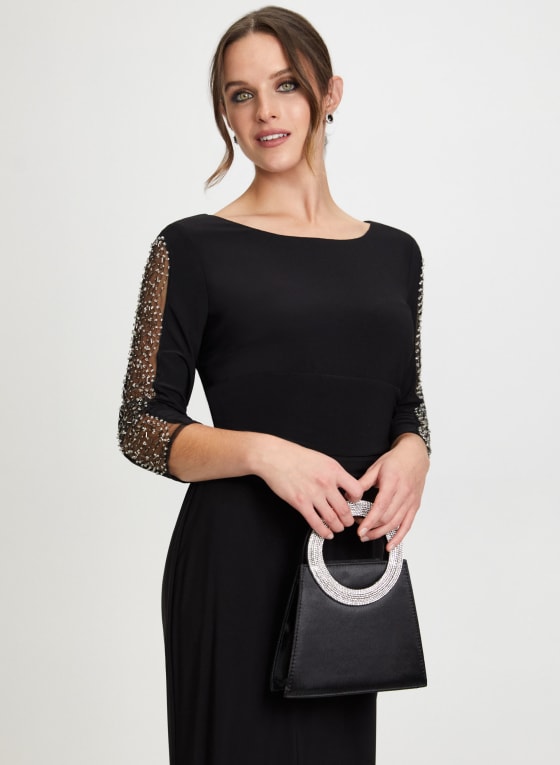 Beaded Mesh Sleeve Dress