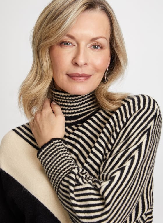 Stripe Print Turtleneck Sweater