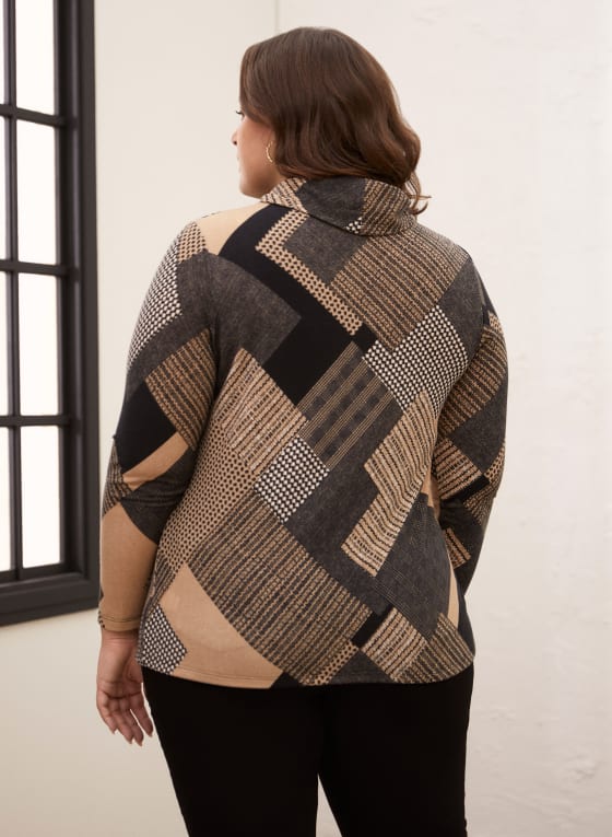 Cowl Neck Patchwork Print Sweater