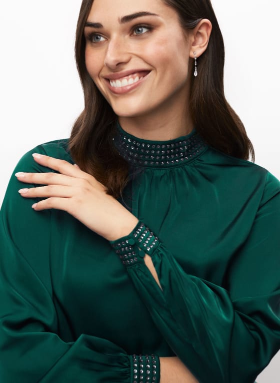 Satin Rhinestone Popover Top