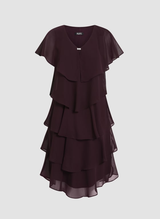 Brooch Detail Tiered Dress