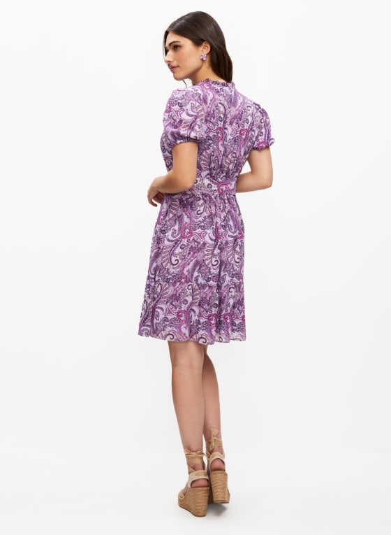 Puff Sleeve Paisley Print Dress